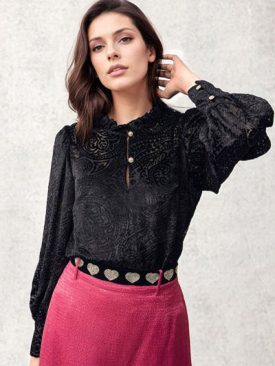 Emily Lovelock EVANNA Burnout Blouse Black