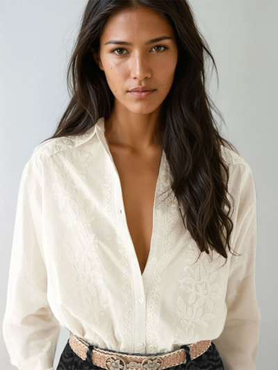 Maison Hotel GANGES Off White Embroidered Blouse 